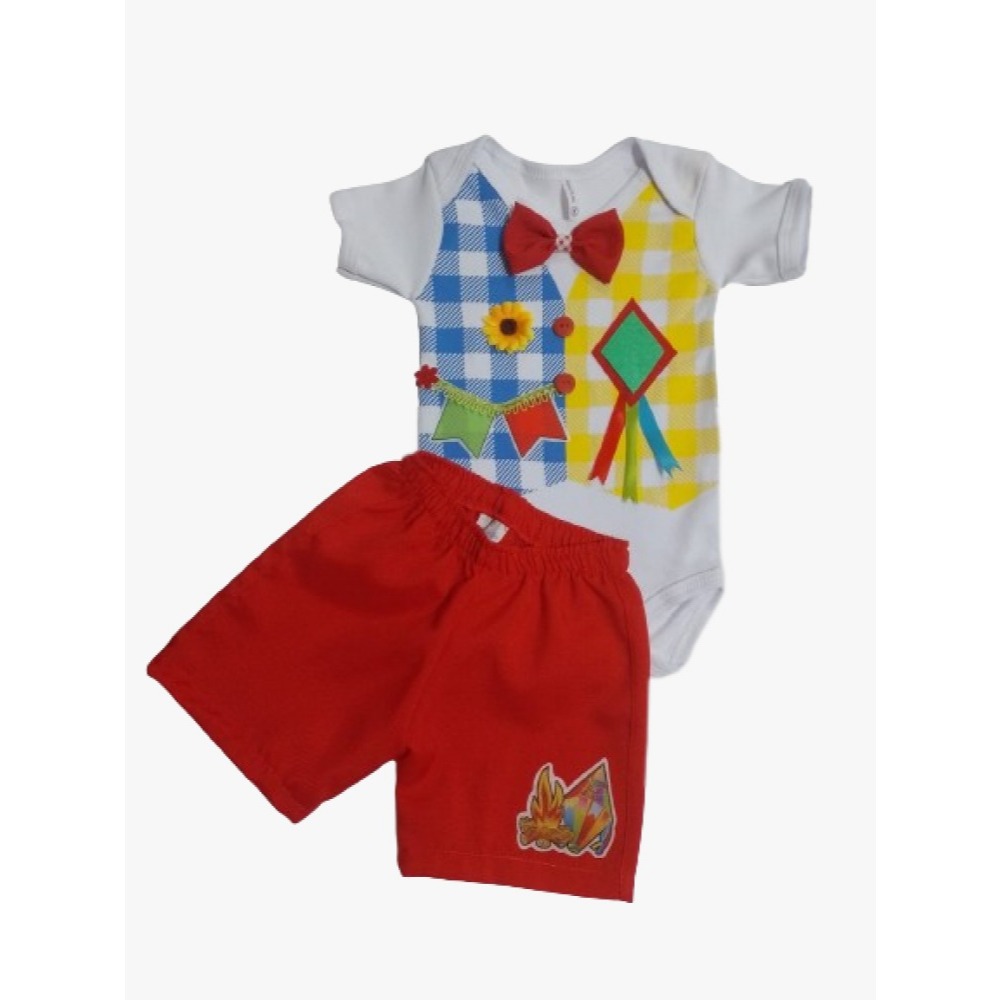 Roupa De Bebê Menino Festa Junina Temático Conjunto Infantil Junino Caipira Mesversario Body E Short