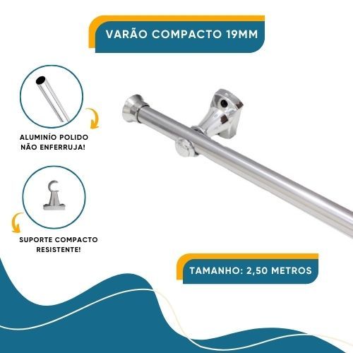 Varão Para Cortinas Cromado 2,50mts 19mm Compacto