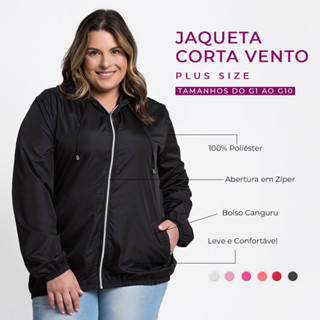 Jaqueta Feminina Corta Vento Plus Size G1 a G10 Poliéster Zíper Frontal Bolsos Laterais Co...