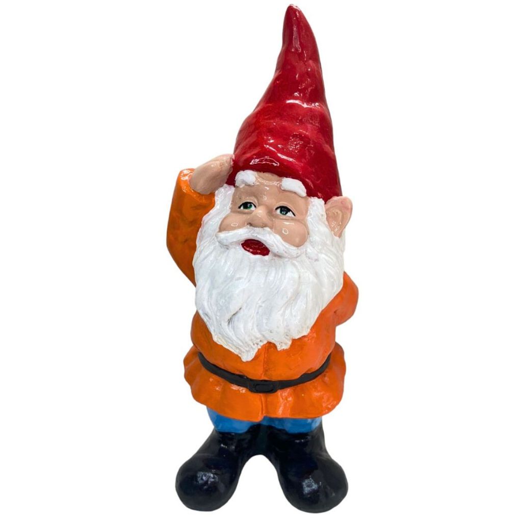 Escultura Duende Anão Jardim 32,5cm Gnomo Grande Decorativo Resina Casa Quintal Área Externa