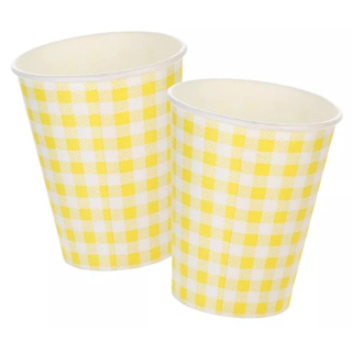 Copo de Papel Xadrez Junina Biodegradável - Amarelo - 10 unidades - 270 ml - Silver Festas - Rizzo em Oferta na Shopee