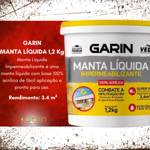Manta Líquida Emborrachada Garin 1,2kg - Branco ou Cinza Impermeabilizante para Laje, Telhado e Parede