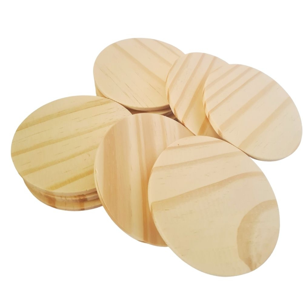 10 - 50 Tampas Madeira Pinus - PRONTA ENTREGA - Pote Pate 150ml Vela Copo