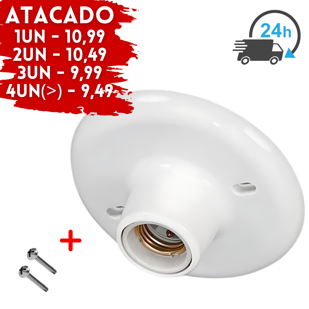 Plafon Branco Luminária Plafonier Soquete E27 Bocal Porcelana Resistente