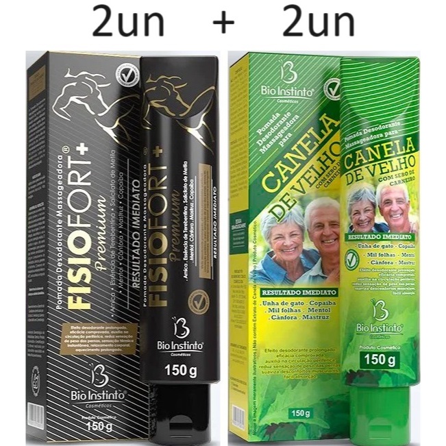 Kit 4un Pomadas Massageadoras 150g Bio Instinto - 2un Fisiofort+Premium - 2un Canela de Velho