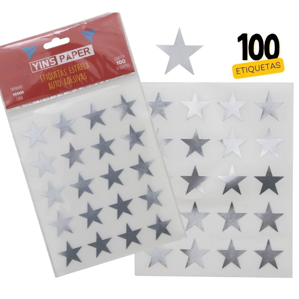 Adesivo Estiqueta Estrela Auto Adesivas Cartela 100 und Yin's Paper Para Decoração Artesanato Scrapbooking em Oferta na Shopee