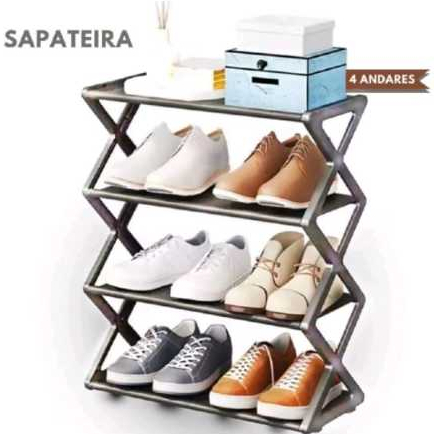 Sapateira  X Cinza Organizador Prateleira Vertical Multiuso 4 divisórias