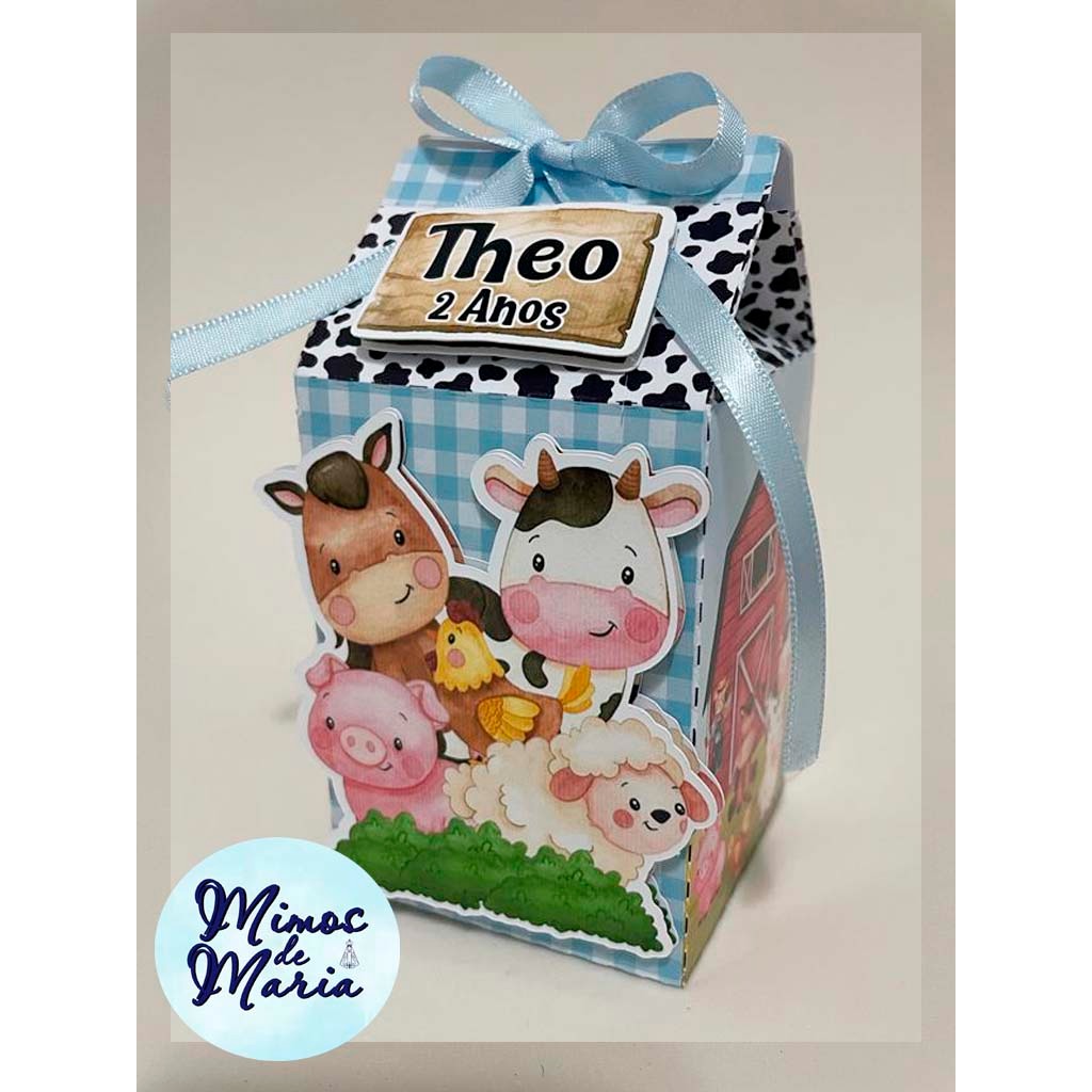 Kit 20 Lembrancinhas Personalizadas Fazendinha 3D - Caixinhas Milk Bala e Pirâmide