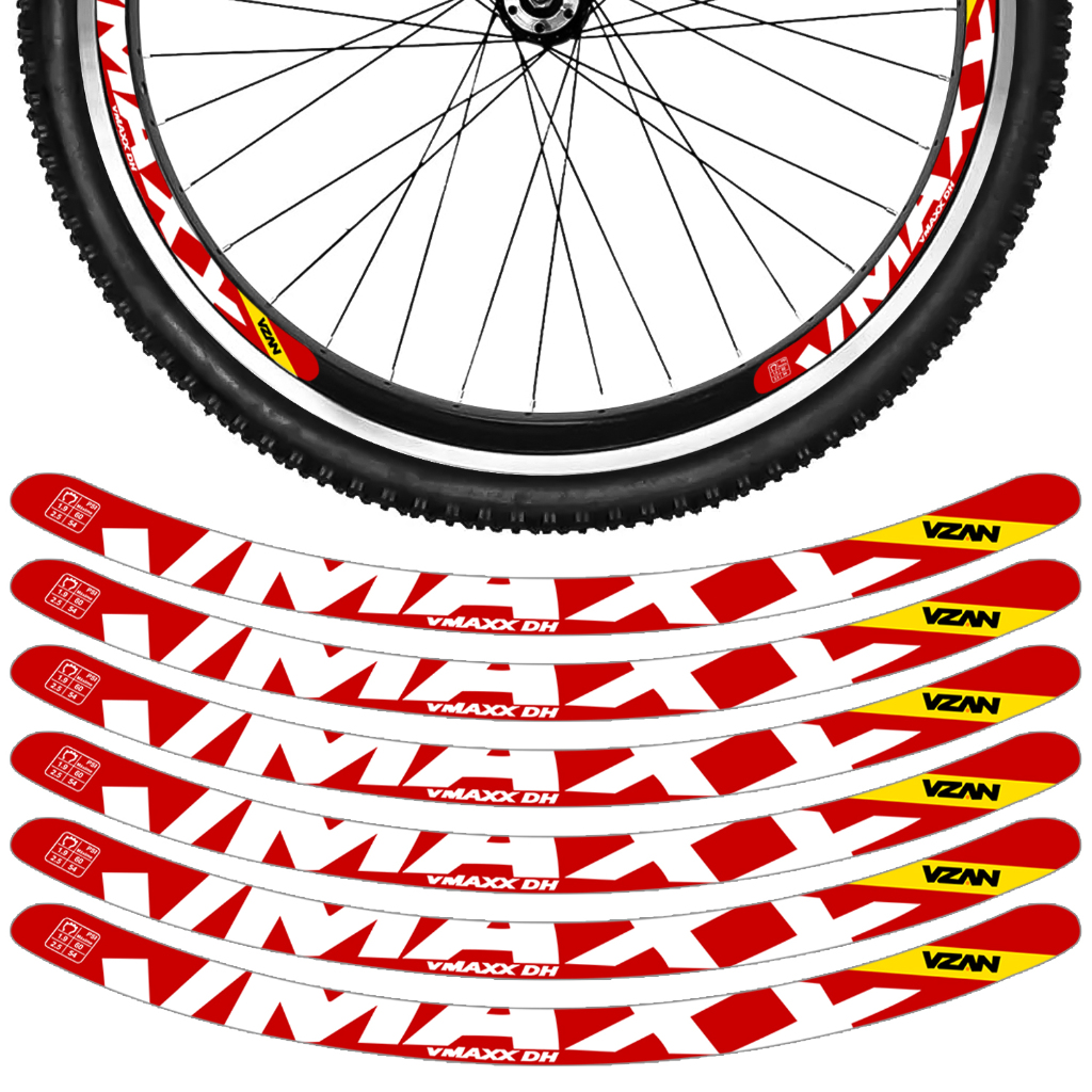 Kit 12 Adesivos Vmaxx Roda Bike Vzan 2023 Freio Vbrake Bicicleta Ciclismo Aro 24 26 29 Vermelho