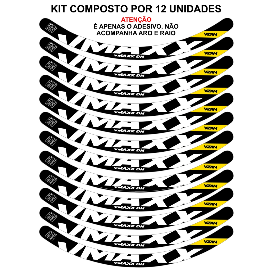 Kit 12 Adesivos Vmaxx Roda Bike Vzan 2023 Freio A Disco Bicicleta Ciclismo Aro 26 29 Preto · foto 2