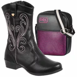 Kit Bota Texana Feminina Infantil Bico Fino Country Com Bolsinha Bag Transversal Ombro Estilosa
