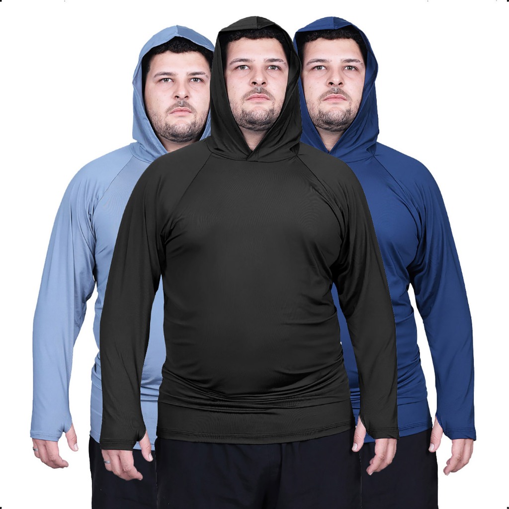 Kit 3 Camisas Plus Size Segunda Pele Proteção Uv+50 Dry Fit