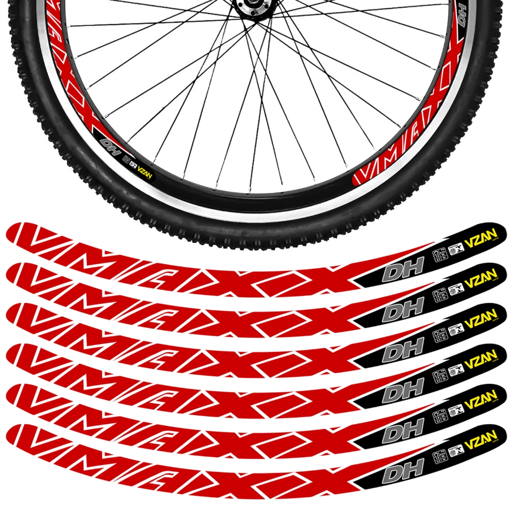 Kit 12 Adesivos Vmaxx Roda Bike Vzan Dh Vbrake Bicicleta Ciclismo Aro 24 26 29 Vermelho