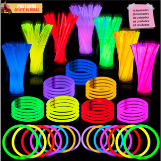 Pulseiras Neon Alto Brilho Fluorescente Para Festa Brilha no Escuro Com Conectores em Oferta na Shopee