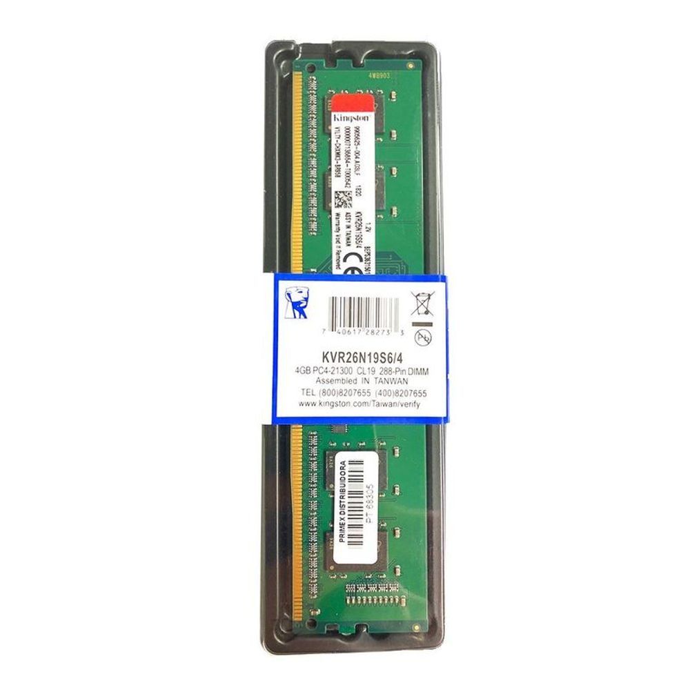 Memória RAM para PC DDR4 4GB 2666MHz Kingston - KVR26N19S6/4