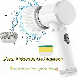 Escova Elétrica de Limpeza 5 em 1 Sem Fio Limpador Multiuso Prático Com Mais Duas Cabeças ...