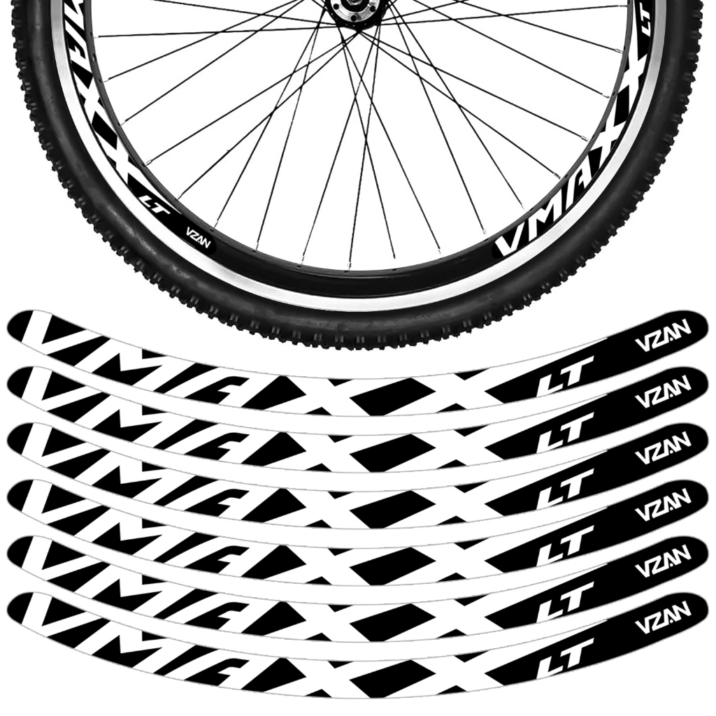Kit 12 Adesivos Vmaxx Roda Bike Vzan Lt Vbrake Bicicleta Ciclismo Aro 24 26 29 Preto e Branco