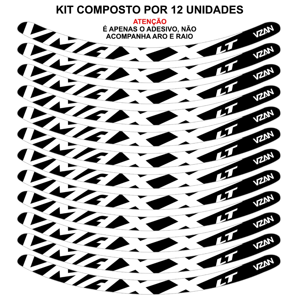 Kit 12 Adesivos Vmaxx Roda Bike Vzan Lt Vbrake Bicicleta Ciclismo Aro 24 26 29 Preto e Branco · foto 2