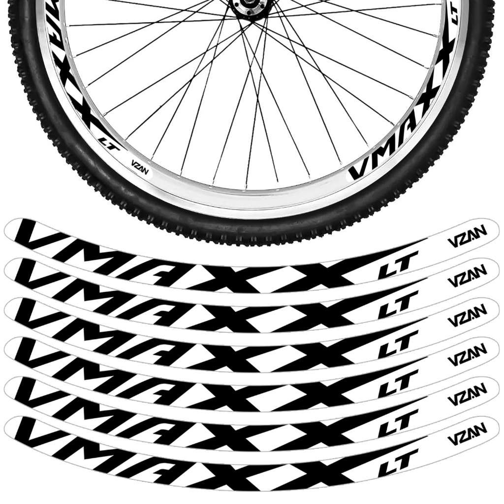 Kit 12 Adesivos Vmaxx Roda Bike Vzan Lt Vbrake Bicicleta Ciclismo Aro 24 26 29 Branco e Preto