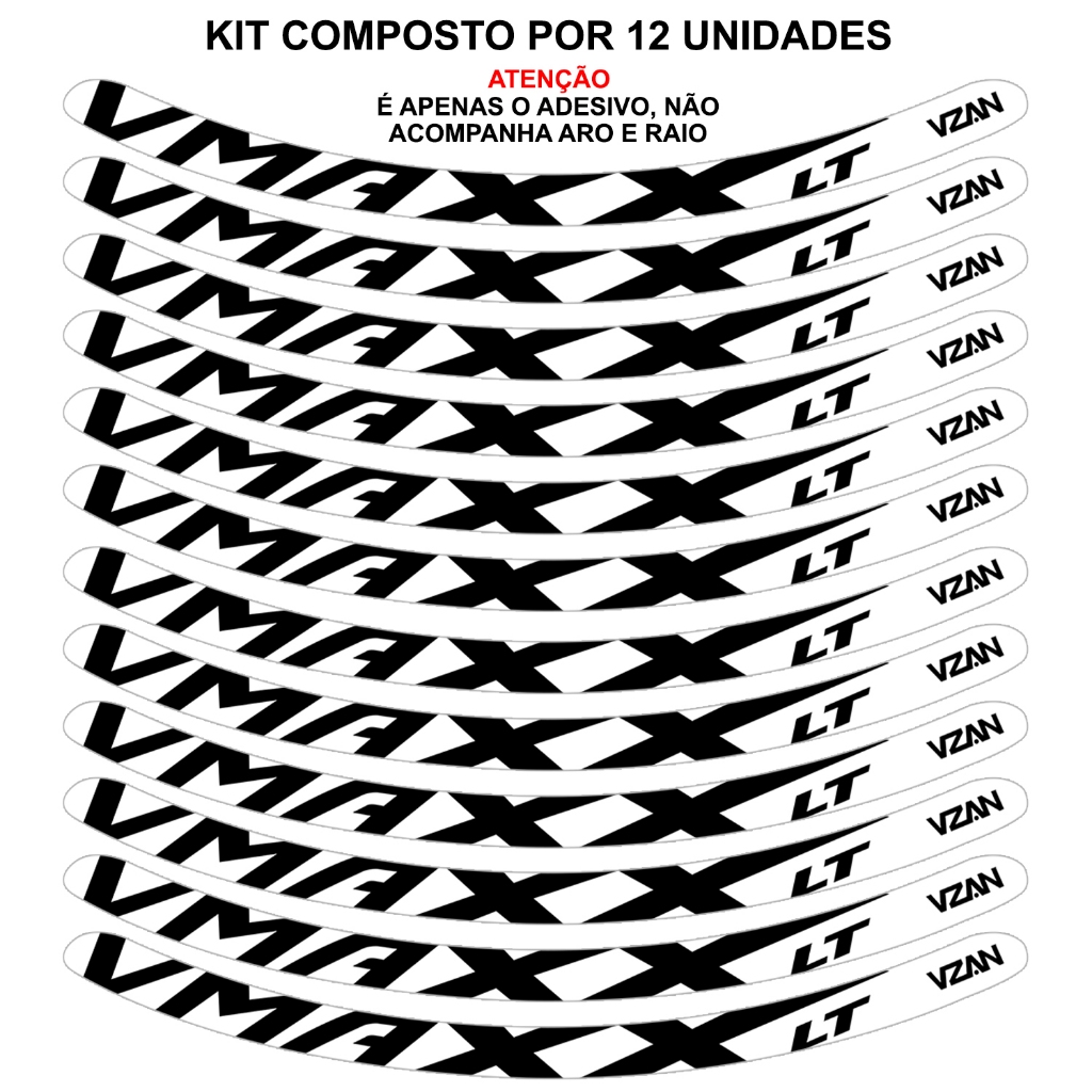 Kit 12 Adesivos Vmaxx Roda Bike Vzan Lt Vbrake Bicicleta Ciclismo Aro 24 26 29 Branco e Preto · foto 2