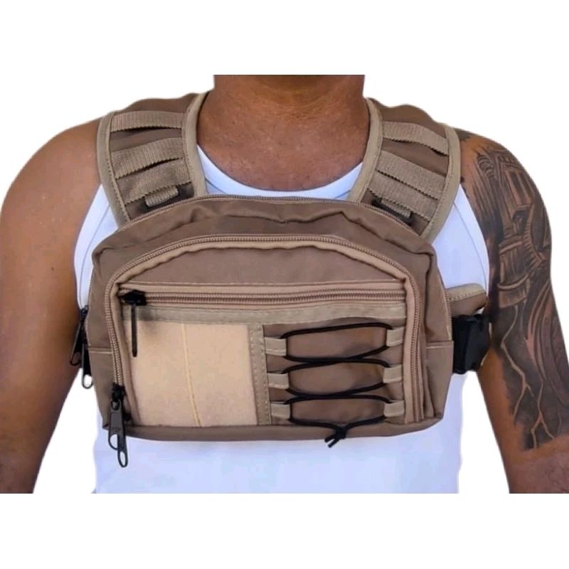 BOLSO FRONTAL PEITORAL CHEST BAG BEGE TAN