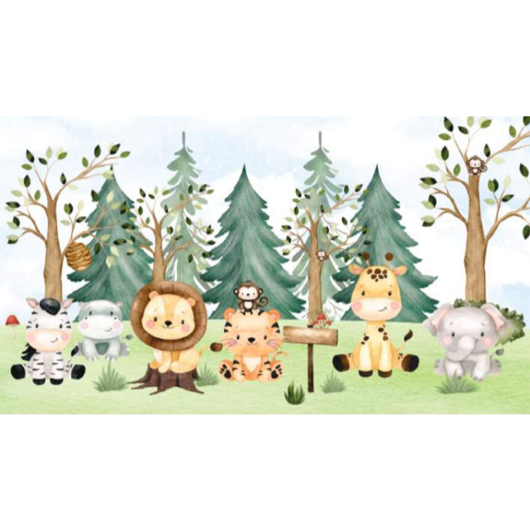 papel de parede safari amiguinhos pinheiros baby