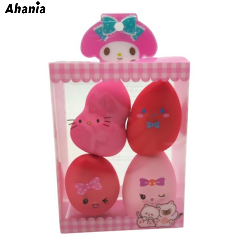 Ahania Kit de 4 Esponjas de Maquiagem Formato Gota Cabaça Cortada Chanfrada Sortidos Cor Bege Rosa