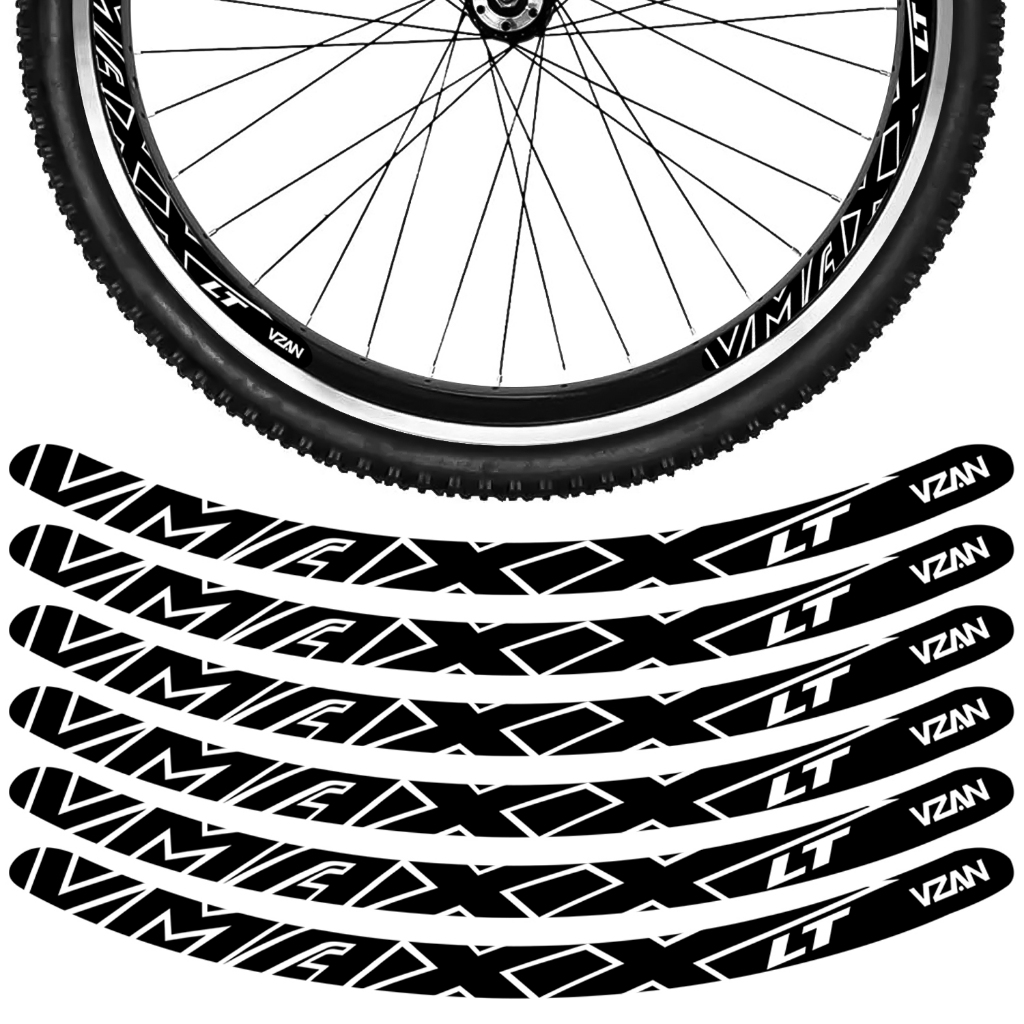 Kit 12 Adesivos Vmaxx Roda Bike Vzan Lt Vbrake Bicicleta Ciclismo Aro 24 26 29 Preto