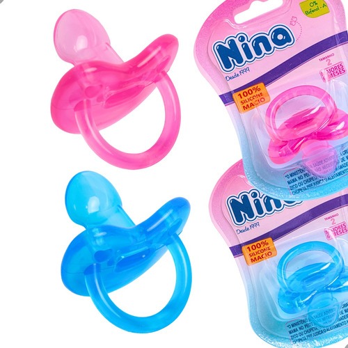 Kit 2 Chupetas 100% Silicone Bico Chato Ortodôntica + 6m Pepeta NinaBaby
