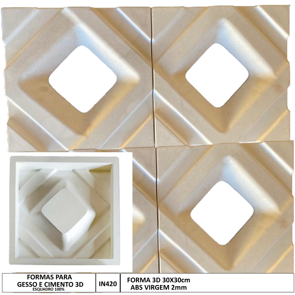 2 Forma 3d Molde Cobogó Elemento Vazado 30x30cm Dupla Face ABS 2mm Molde para cimento/concreto 420