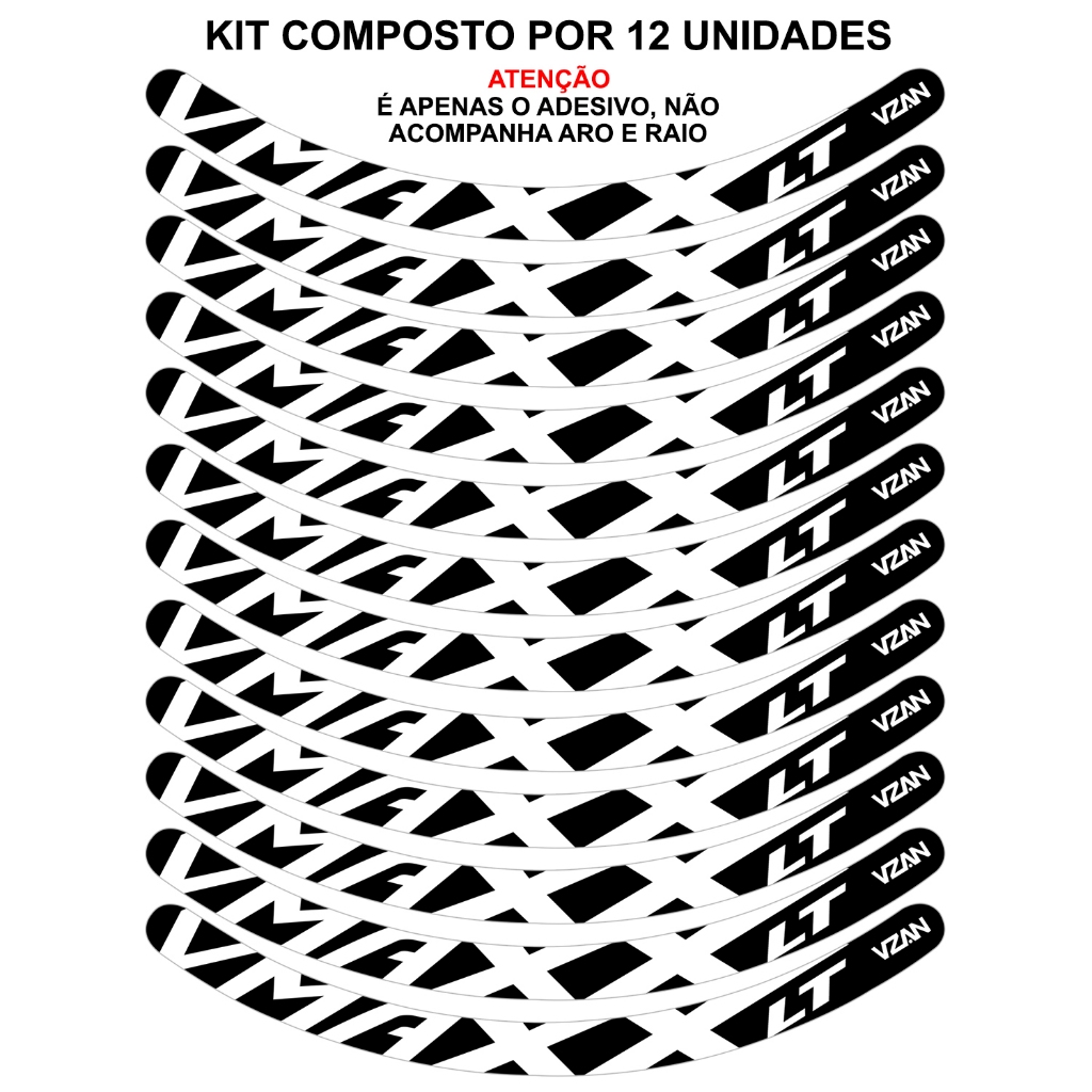 Kit 12 Adesivos Vmaxx Roda Bike Vzan Lt Freio a Disco Bicicleta Ciclismo Aro 26 29 Preto e Branco · foto 2