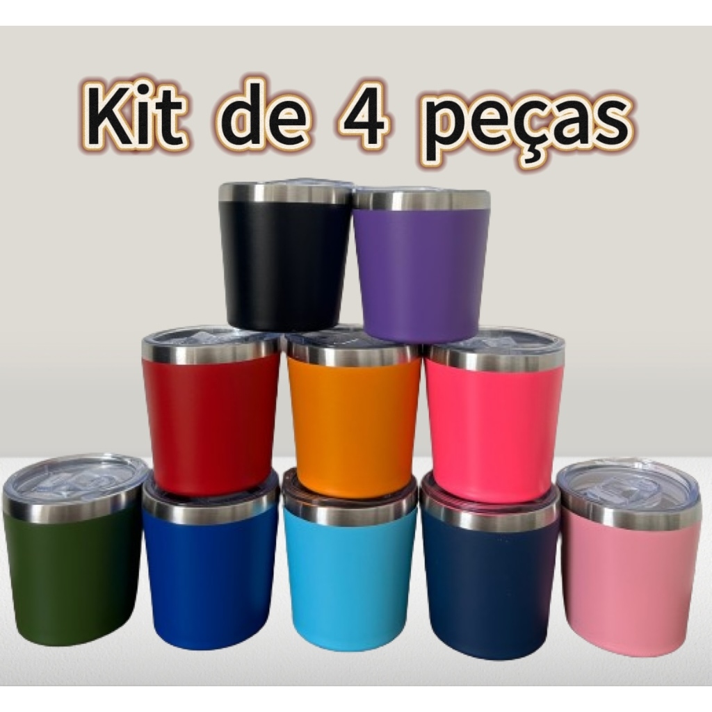 Kit 4 de Copo Térmico Caneca Aço Inox com tampa para Bedida Quente Frio Cerveja Café 260ml