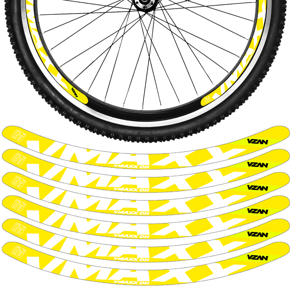 Kit 12 Adesivos Vmaxx Roda Bike Vzan 2023 Freio Vbrake Bicicleta Ciclismo Aro 24 26 29 Amarelo
