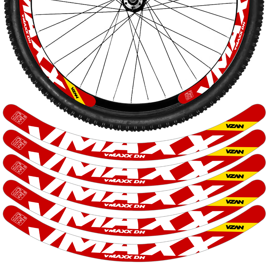 Kit 12 Adesivos Vmaxx Roda Bike Vzan 2023 Freio A Disco Bicicleta Ciclismo Aro 26 29 Vermelho