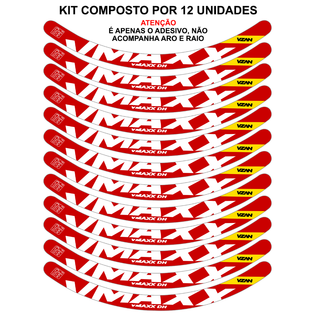 Kit 12 Adesivos Vmaxx Roda Bike Vzan 2023 Freio A Disco Bicicleta Ciclismo Aro 26 29 Vermelho · foto 2