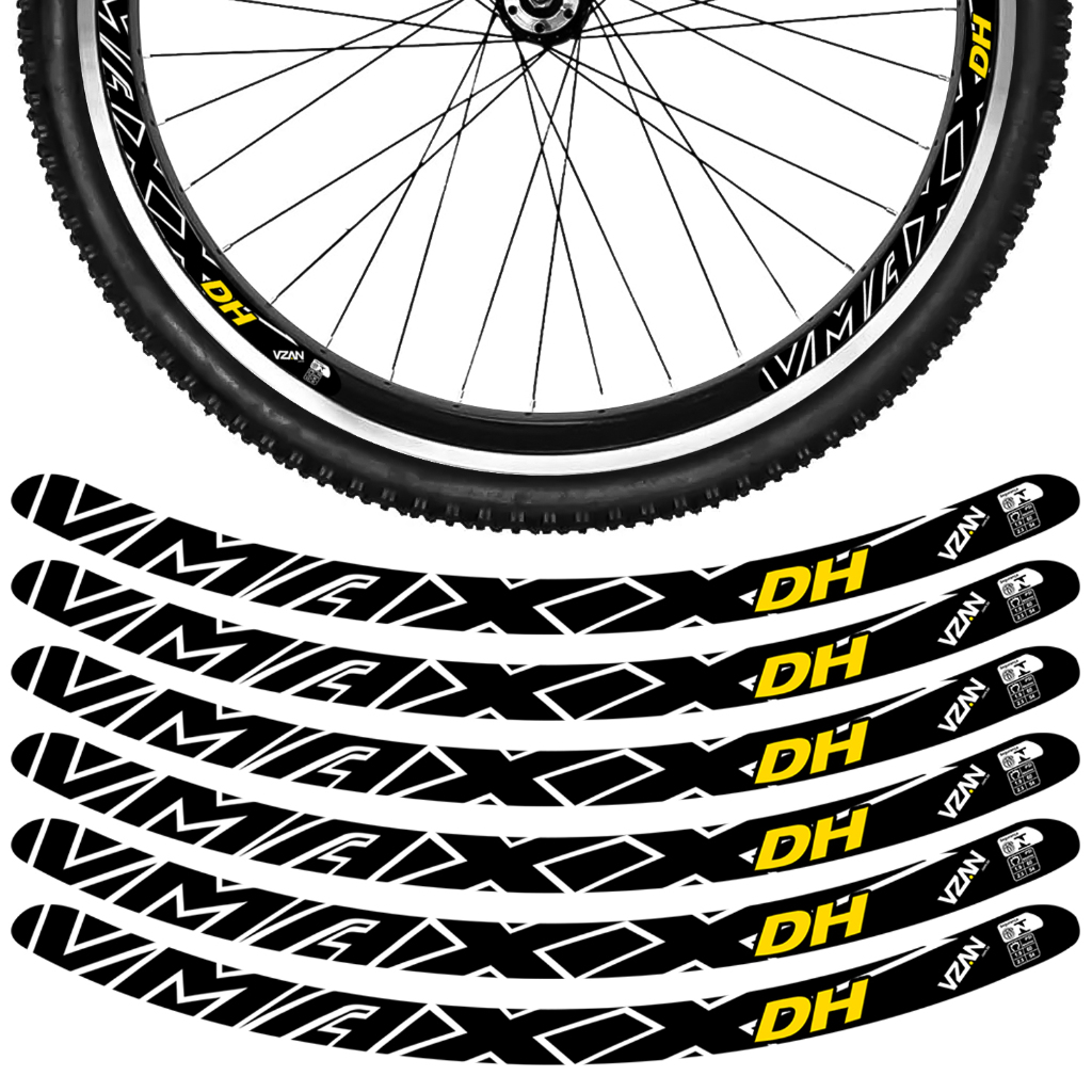 Kit 12 Adesivos Vmaxx Roda Bike Vzan Dh Vbrake Bicicleta Ciclismo Aro 24 26 29 Preto e Amarelo