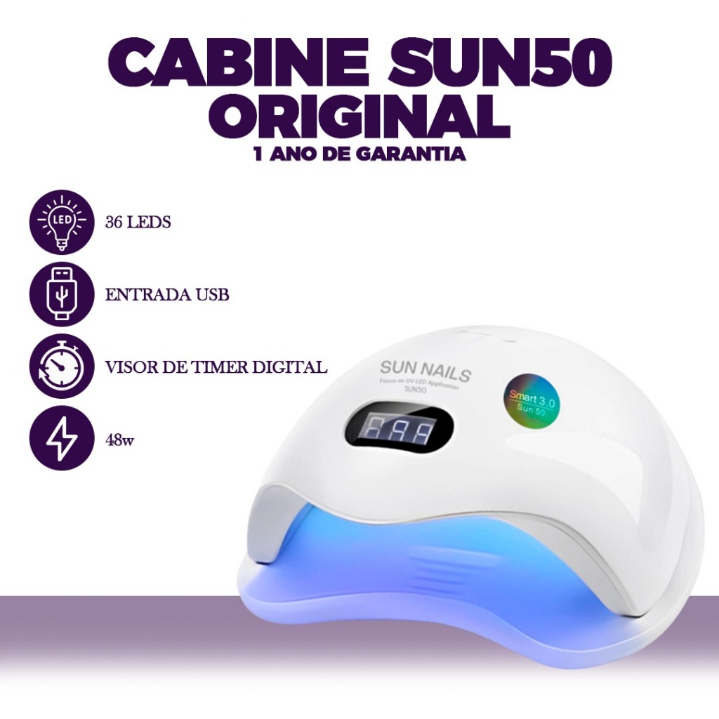 Cabine Original  UV/Led 48W Sun 50 SUNUV - Sun Nails -  1 ANO GARANTIA em Oferta na Shopee