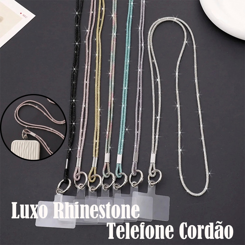 Luxo Rhinestone Telefone Cordão, Glitter Caso Cristal De Diamante, Anti-Perda Pendurado Ornamentos, Correia De Corrente em Oferta na Shopee