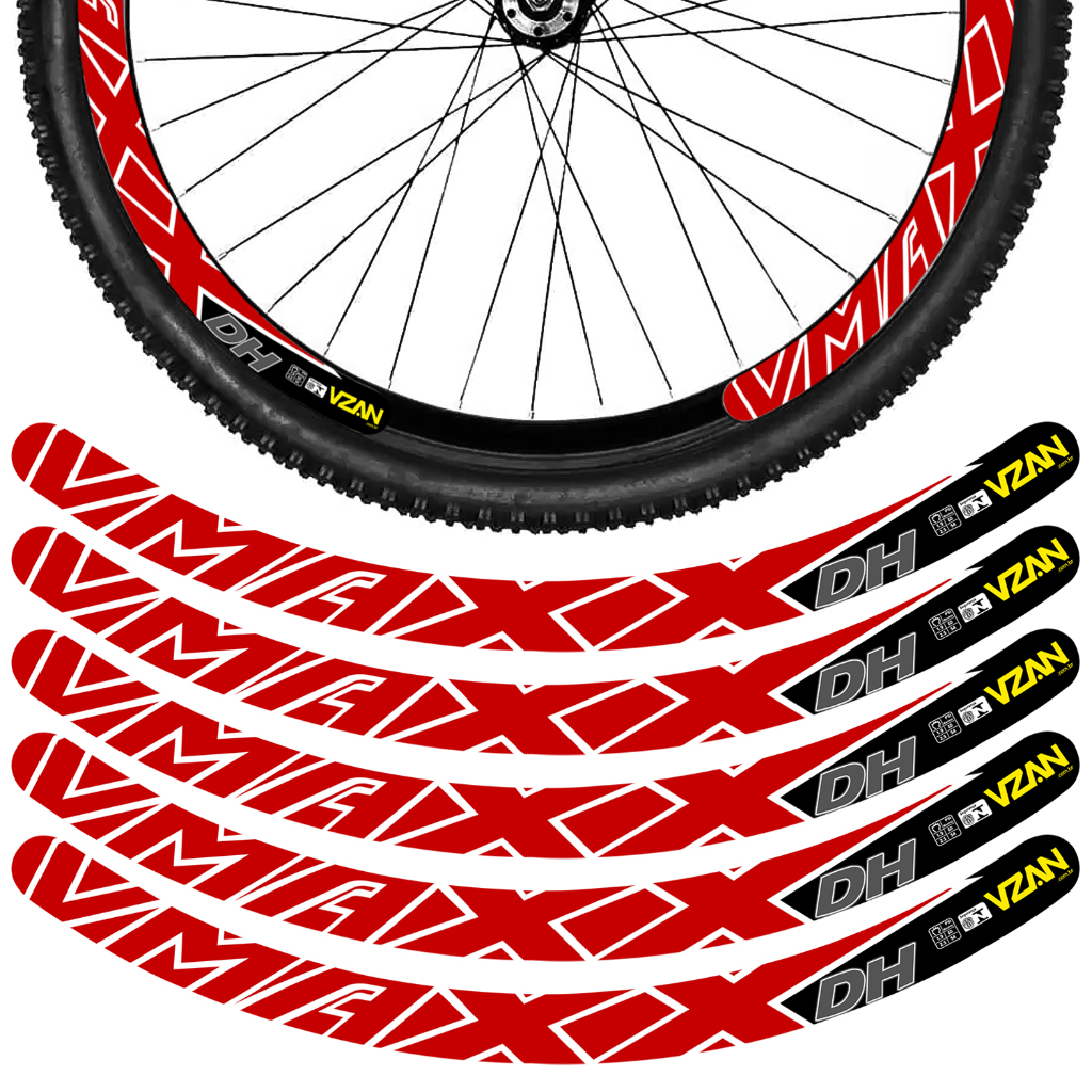 Kit 12 Adesivos Vmaxx Roda Bike Vzan Dh Freio a Disco Bicicleta Ciclismo Aro 26 29 Vermelho