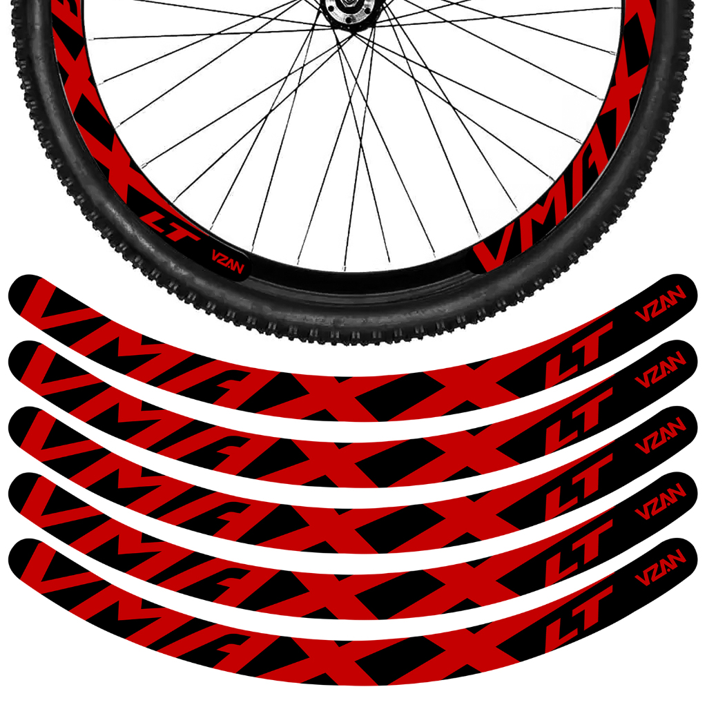 Kit 12 Adesivos Vmaxx Roda Bike Vzan Lt Freio a Disco Bicicleta Ciclismo Aro 26 29 Preto e Vermelho
