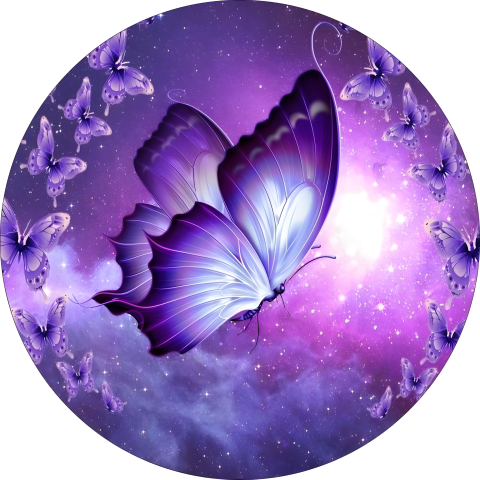 Painel Festa Infantil Redondo Borboleta Galáxia Roxa + Arco incluso. Fazemos personalizado com qualquer tema. Confeccionado em Lona fosca, impressão de alta resolução. cenário Circular p/ Decoração