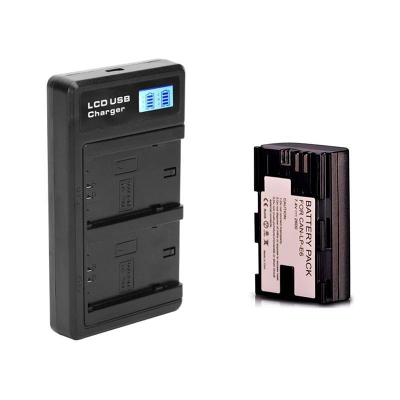 Kit 1 Bateria LP-E6 + Carregador Duplo Para Canon R R5 R6