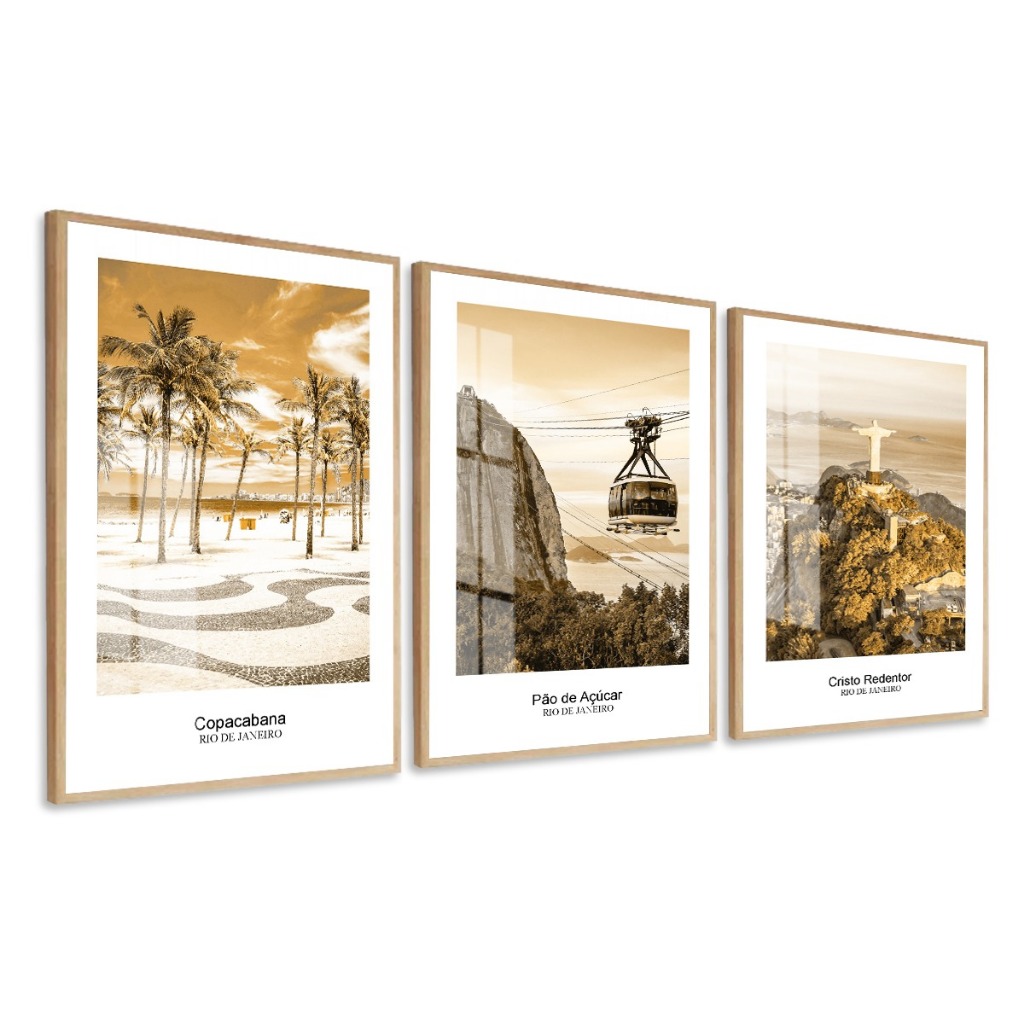 Quadro Decorativo Rio De Janeiro Cristo Redentor  Tons Neutro Bege Moldura e Vidro Sala Quarto Corredor