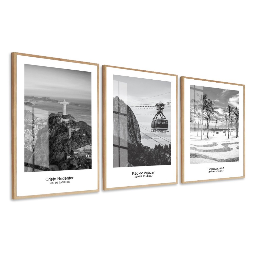 Quadro Decorativo Rio De Janeiro Cristo Redentor P/B Moldura e Vidro Sala Quarto Corredor