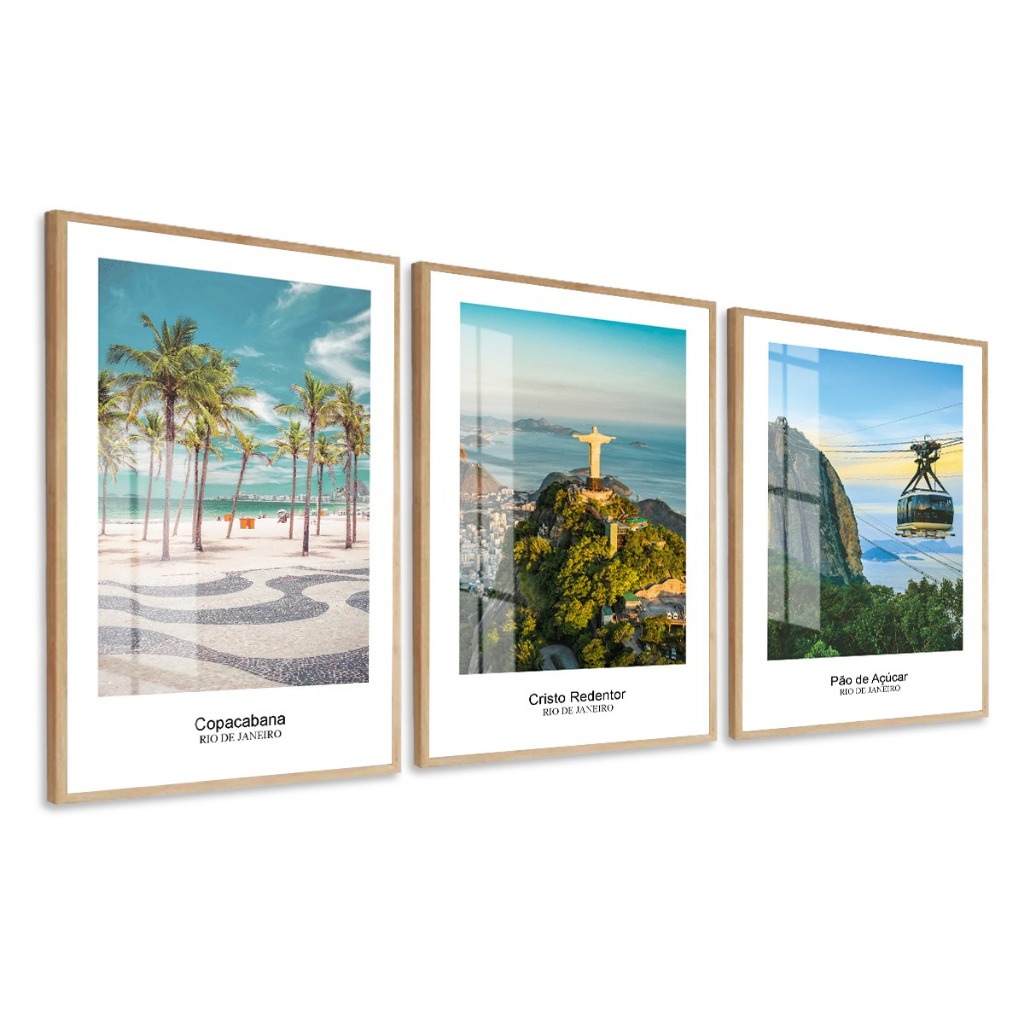 Quadro Decorativo Rio De Janeiro Cristo Redentor Copacabana Moldura e Vidro Sala Quarto Corredor