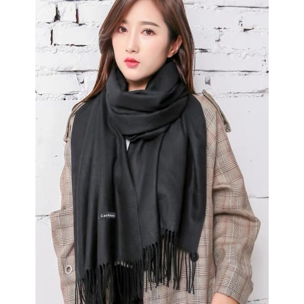 Cachecol Lenço Longo Feminino Echarpe /Pashmina Cor Lisa Com Borla Para Inverno