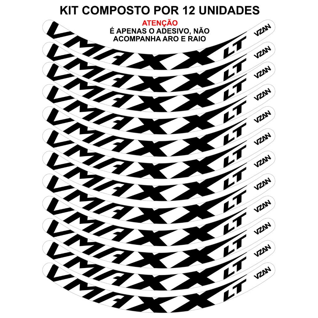 Kit 12 Adesivos Vmaxx Roda Bike Vzan Lt Freio a Disco Bicicleta Ciclismo Aro 26 29 Branco e Preto · foto 2
