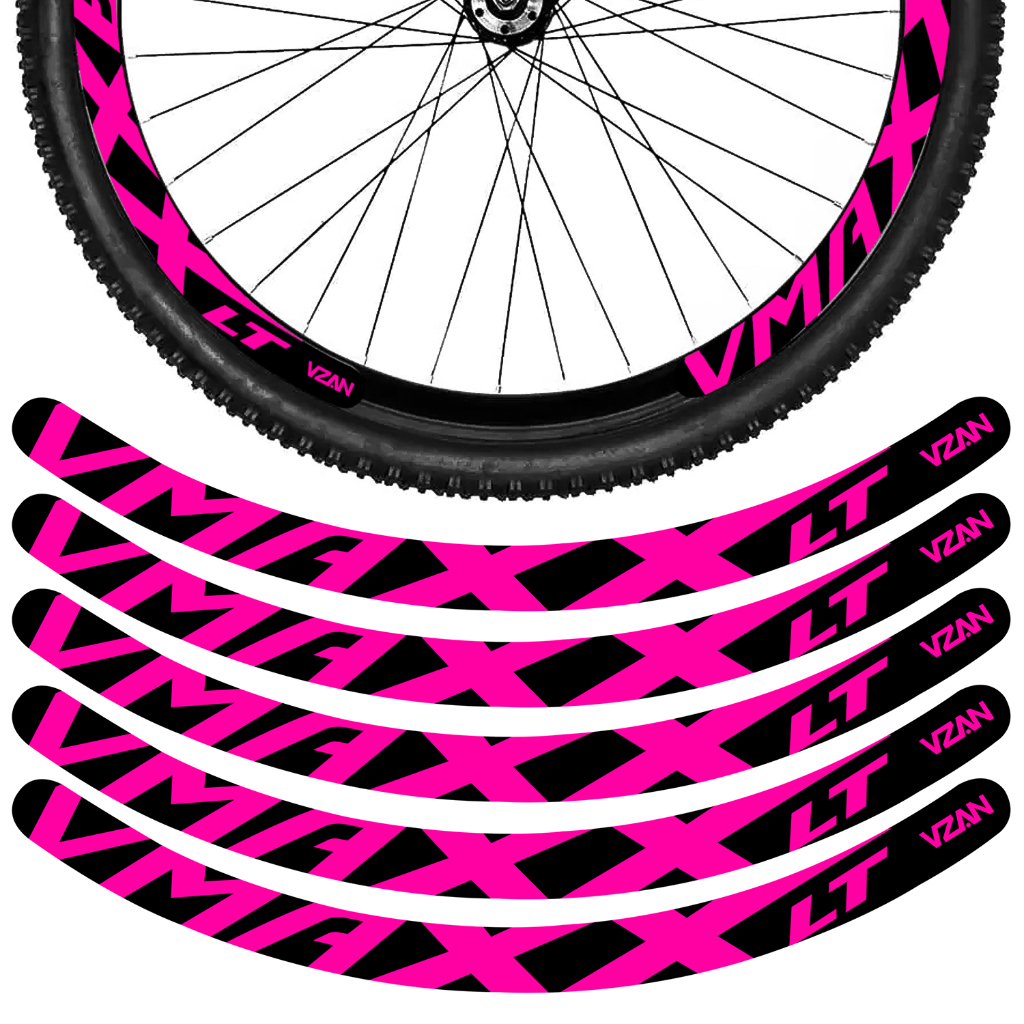 Kit 12 Adesivos Vmaxx Roda Bike Vzan Lt Freio a Disco Bicicleta Ciclismo Aro 26 29 Preto e Rosa