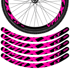 Kit 12 Adesivos Vmaxx Roda Bike Vzan Lt Freio a Disco Bicicleta Ciclismo Aro 26 29 Preto e Rosa