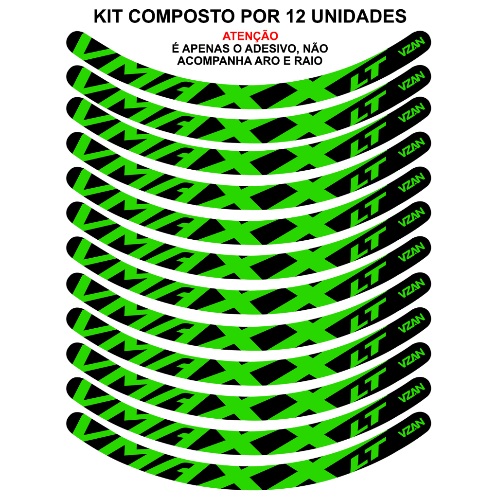 Kit 12 Adesivos Vmaxx Roda Bike Vzan Lt Freio a Disco Bicicleta Ciclismo Aro 26 29 Preto e Verde · foto 2